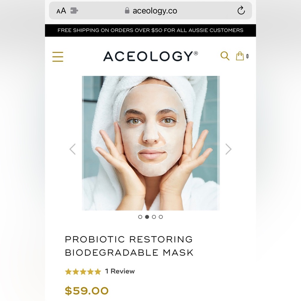 NWT Aceology probiotic restoring biodegradable mask- 4 masks